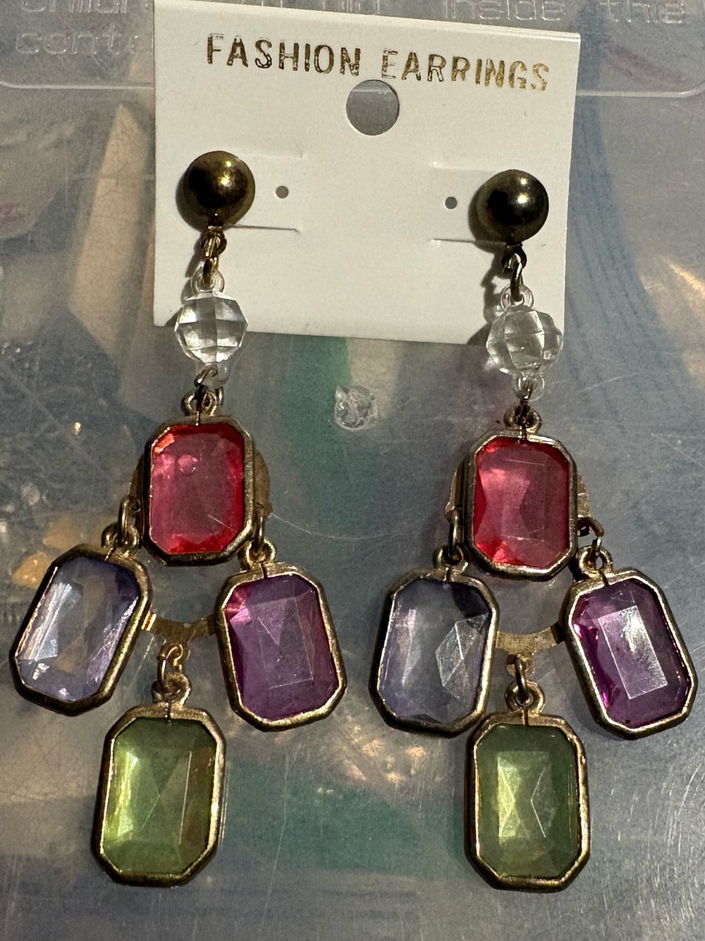 Multi-Color Gem Dangle Earrings